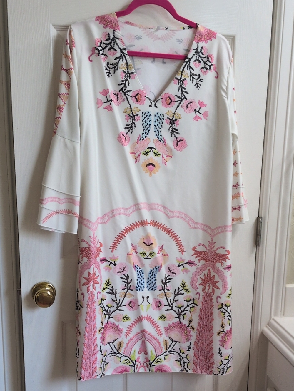 Cream Floral V-Neck Shift Dress